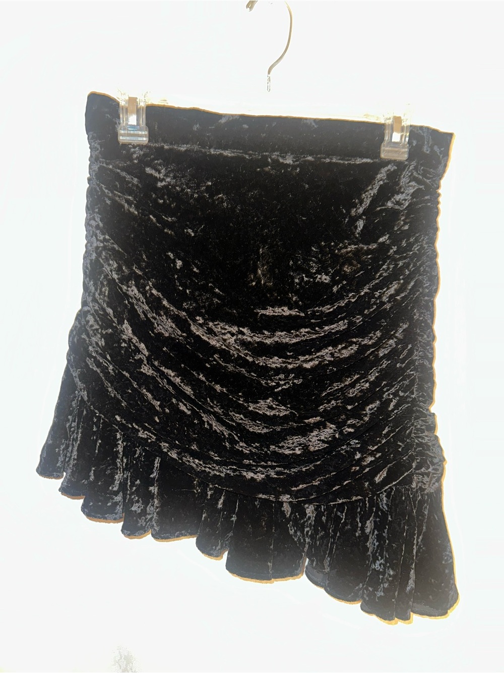 Zara Black Crushed Velvet Asymmetrical Ruffle Mini Skirt